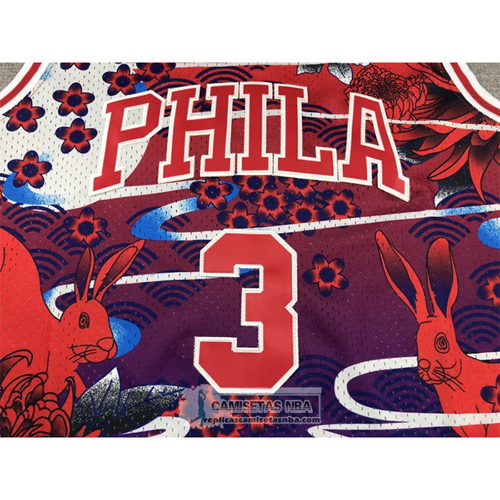Camiseta Philadelphia 76ers Allen Iverson NO 3 Mitchell & Ness Lunar New Year Rojo